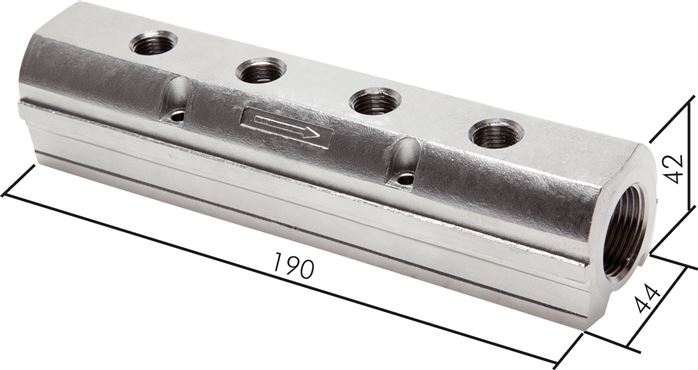 Exemplary representation: Stainless steel manifold strip, one-sided (heavy duty)