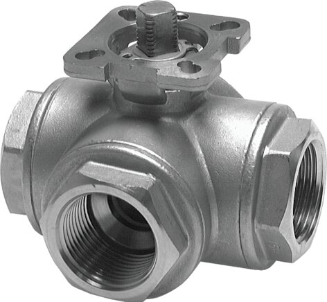 Exemplary representation: Stainless steel 3-way ball valve with direct mounting flange (ISO 5211)