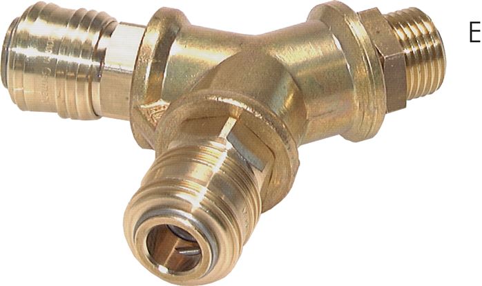 Exemplary representation: Air diverter with male thread & coupling socket NW 7.2, brass, 2-way