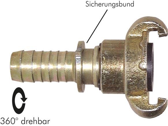 Exemplarische Darstellung: Kompressorkupplung mit Schlauchtülle & Sicherungsbund, drehbar, Temperguss verzinkt, NBR-Dichtung