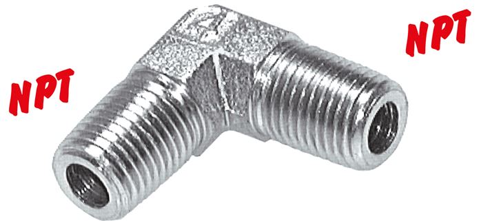 Exemplary representation: 90° angle with NPT thread (male), galvanised steel